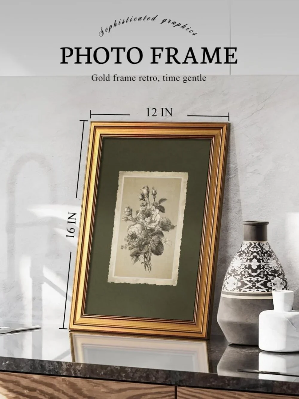 Vintage Gold Framed Floral Rose Wall Art - 12x16 Antique Canvas Decor for Home